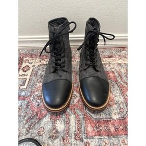 Crevo Demarcon CV 1640 001 Black‎ Grey Leather Tweed Ankle Boots Men 13 NEW